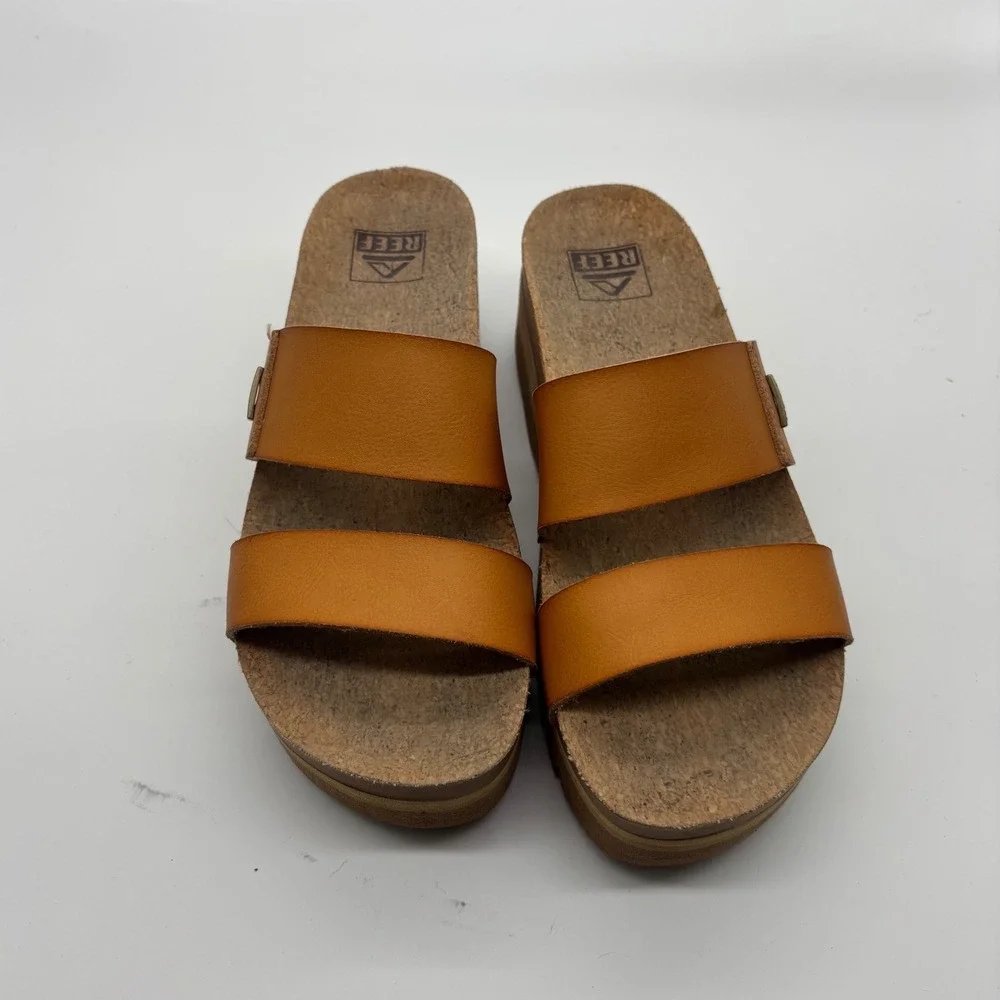 Reef Cushion Vista Hi 2.5 Tan Platform Slide Sandals Womens 7